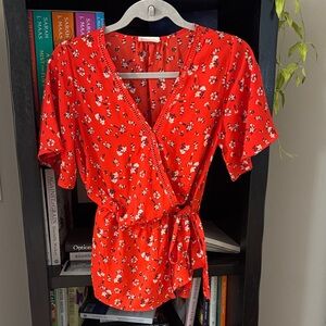 Sienna Sky Red Floral Wrap Top with Tie Waist